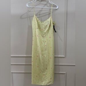 Essentials DKNY lemon lime corsette midi slip dress w/ pink rose florals size 6